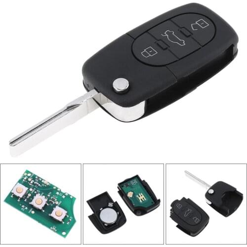 3 Buttons Keyless Uncut Flip Remote Key Fob ID48 Chip 4D0837231A for A-udi A3 / A4 / A6 / A8 / A8 Quattro / RS4 1997-2005