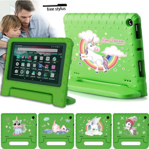 Tablet Case for Amazon Fire 7/Fire HD 8/Fire HD 8 Plus Hand-held Full Body Children Safe EVA Tablet Cover Case +free Stylus