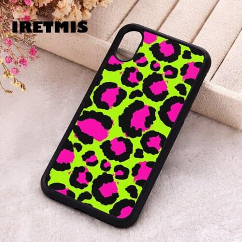Iretmis 5 5S SE Phone Cover Cases for iPhone 6 6S 7 8 Plus X Xs Max XR 11 12 MINI Pro Rubber Neon Leopard Print Pink And Green