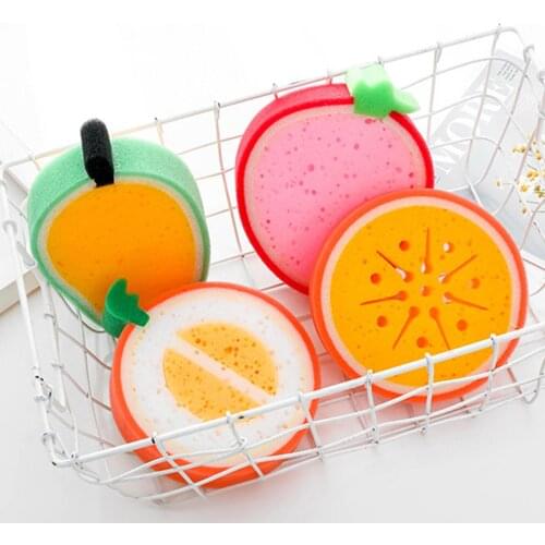 4pcs/set Fruit Shape Microfiber Sponge Scouring Pad Cleaning Cloth Dish Washing Remove Stains Sponge Kitchen Organizer Tools