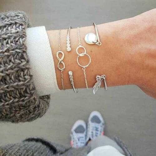 HebeDeer Bohemian Fashion Cuff 4 Pcs/Set Women Figure 8 Leaf Open Bracelet Simple Charm Bracelet Combination Popular Party