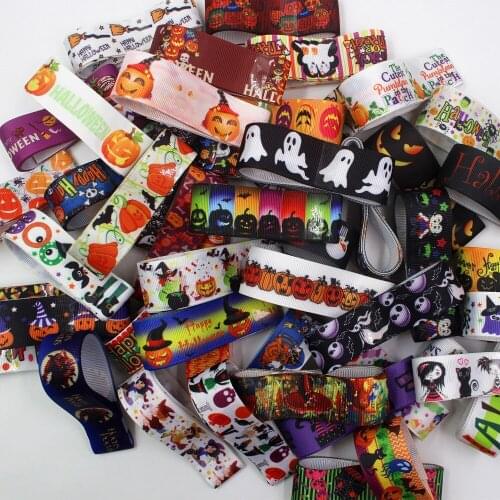 I-191004,1‘’-7/8'' 25mm-22mm,10 style mix Halloween Thermal transfer Printed grosgrain Ribbons