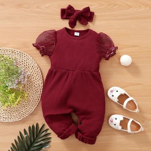 Newborn Jumpsuits Baby Girl Romper Red Black Summer Mesh Lace Short Sleeve Jumpsuit Girl Baby Clothes Toddler Outfits
