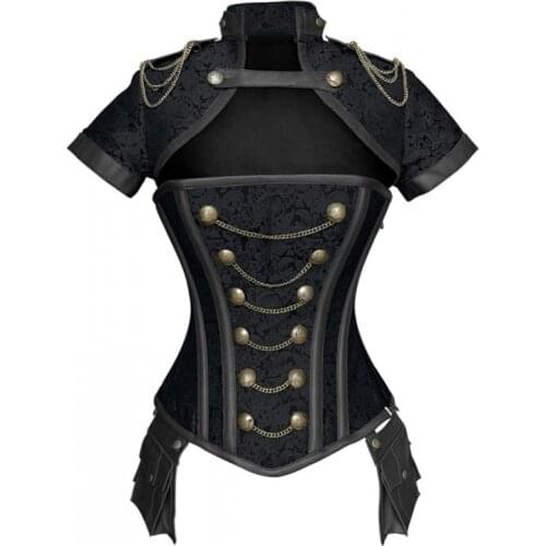 Black Red Court Corsets Steampunk Women Sexy Goth Clothing Steel Bones Overbust Gothic Retro Korse Femme Punk Bustier Corset Set