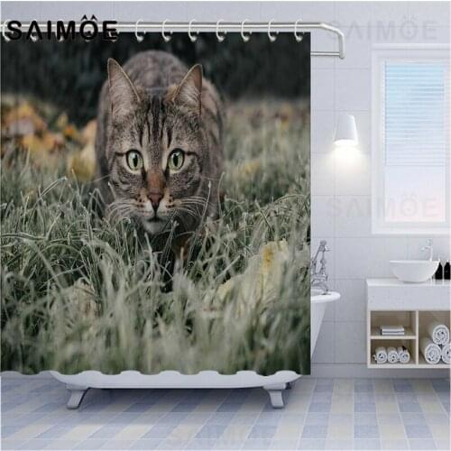 Cat Shower Curtain Elephant Horse Deer Animal Curtain For Bathroom Waterproof Ocean Dolphin White Swan Bath Curtains Home Decor