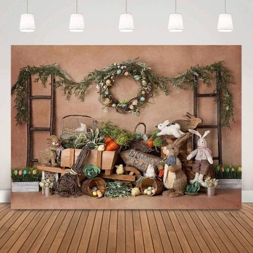 Rabbit Baby Portrait Backdrop for Photo Studio Easter Bunny Kids Birthday Cake Smash Background Easter Eggs Spring Photography