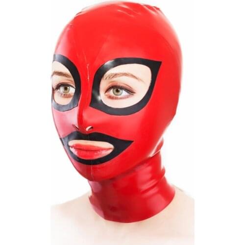 Back Zipped Latex Face Hood Sexy Latex Costumes Red Latex Mask 0.4MM Thickness