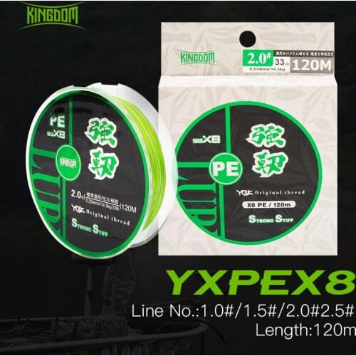 Kingdom Fishing Lines PE Strong X8 Strands Line Super Stiff And Strong 120m 4 Size Best Quality Green Multifilament Fishing Line