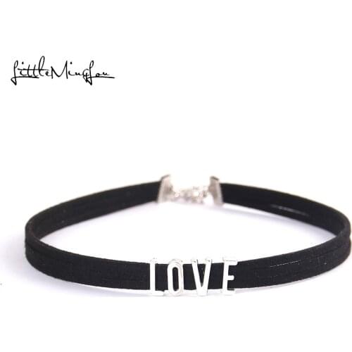 Little MingLou Torques Bijoux Plain Black Velvet Ribbon Letters Hope Love Necklace Maxi Statement women Chokers Necklace