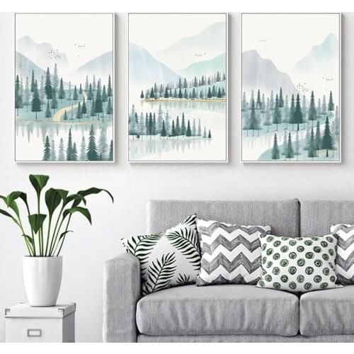 Minimalist Forest And River Poster Landscape Painting Print Canvas Painting Picture Home Wall Art Decoration Customized