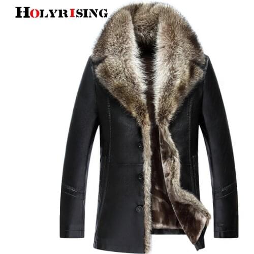 Holyrising Men Faux Leather Jackets Winter Thicken animal Fur Coat jaqueta de couro chaqueta cuero hombre 5XL Size 18293-5