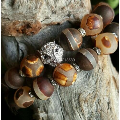 Dzi Onyx Beads Micro Pave Leopoard Bracelets set of 2 SE21555