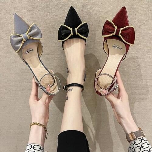 2021 New Fashion Womens Sandals Baotou Elegant Bow Decoration Sweet Mature Sexy Womens Sandals with Heels Shoe Size 34-40 Hot