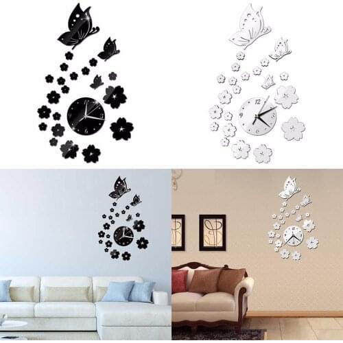 2020 New 2 Colors Mirror Wall Stickers 3D Clock Butterfly Pattern CA005 Home Decoration Contemporary Quartz Living Room Clock