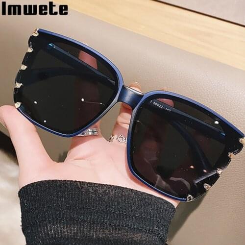 Imwete 2021 New Big Black Frame Men Sunglasses Women Retro Elegant Punk Sun Glasses Metal Trend Eyeglasses UV400