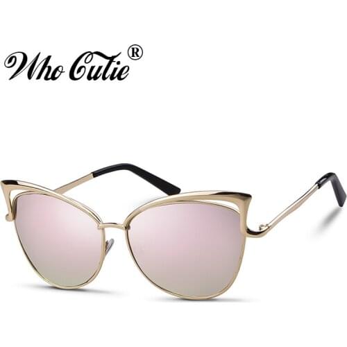 WHO CUTIE 2019 Oversized Cat Eye Sunglasses Women Brand Designer Retro Vintage Gold Pink Mirror Sun Glasses Female Shades OM807