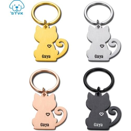 Stainless Steel Personalized Cat Tag Custom Cats Kitten ID Tag Engraved Pet Collar Cats Shape Pendant Necklace Pet Accessories