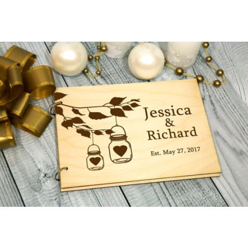 Personalized Rustic wedding alternative Guest Book Mason Jar engraved Wooden guestbooks Reception party decorations