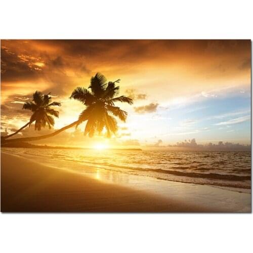 Seaside Landscape Canvas Painting Wall Art Tropical Tree Sunset Scenery Picture Posters Print Living Room Corridor Decoration