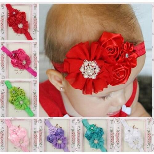 Baby newborn infant headband rose hair band Chiffon flower lace elastic headbands children girls hair YH501