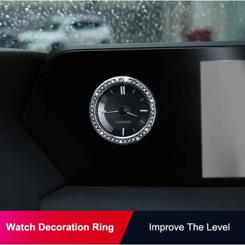 QHCP Car Styling Console Quartz Watch Time Decor Ring Sticker Cover Frame Circle Rhinestone Crystal For Lexus UX200260H 2019