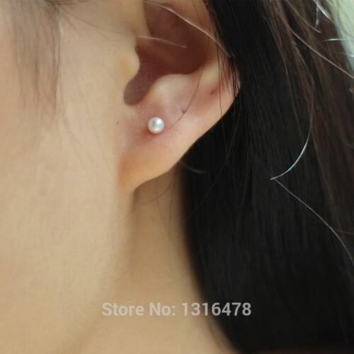 925 Sterling Silver Earring Simple Color Natural Freshwater Pearl Stud Earring Small Multi-Pierced Ear Bone Woman Girl Ear Jewel