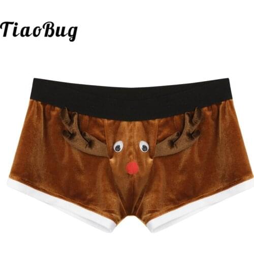 TiaoBug Mens Panties Christmas Underwear Holiday Elk Boxer Shorts Santa Claus Costume Xmas Festival Rave Party Sexy Underpants