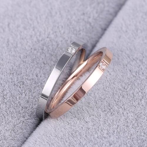 Top Quality Concise Zircon Wedding Ring Rose Gold Color Full Sizes Jewelry For Men/Women