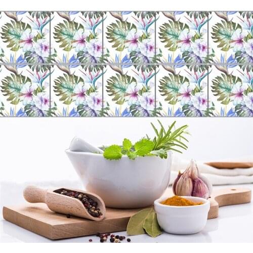 YRHCD Tropical Palm Leaf Oil-proof Tile Sticker for Kitchen Waterproof Self-Adhesive Decal for Bathroom Wall Decoration