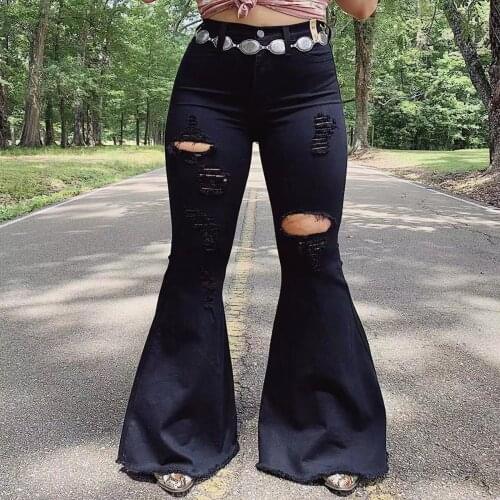 Women High Waist Flare Jeans Skinny Bell Bottom Jean Pants Boyfriend Ripped Jeans Lady Wide Leg Jeans Plus Size Штаны #T2Q