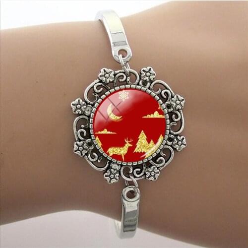 TAFREE Women 15mm Glass Dome Lace Charm Bracelets Christmas Festive Decoration Metal Bangle Bijoux Femme Fashion Jewelry CM589