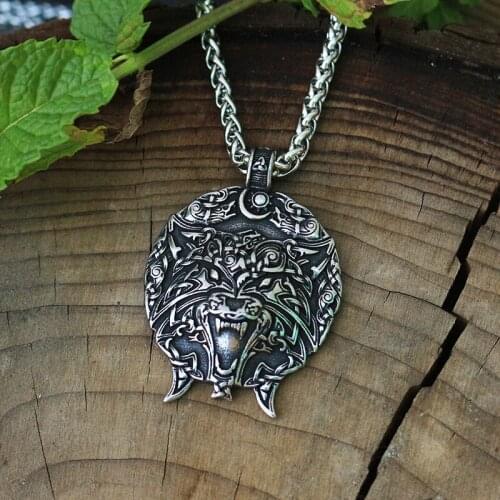 10pcs Men stainless steel viking wolf head pendant celt wolf necklace norse talisman moon and sun ethnic jewelry