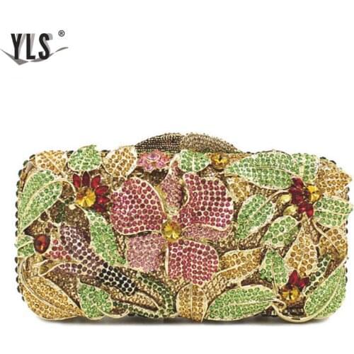 2020 Elegant Floral Flower Crystal Diamond Handbag Women Clutch Cocktail Party Evening Bag Bride Wedding Rhinestone Bags Purse