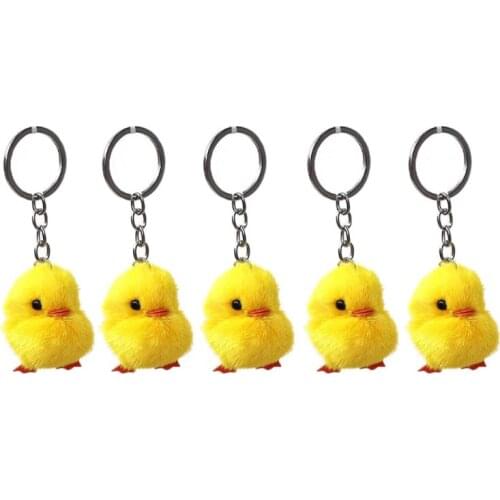 5Pcs Furry Yellow Duck Fluff Soft Chick Keychains Easter Keyring Handbag Jewelry F3MF
