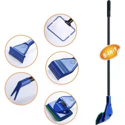 5 in 1 Aquarium Fish Tank Cleaning Sponge Brush Pet Tools for Cleaning Gravel Rake Algae Scraper