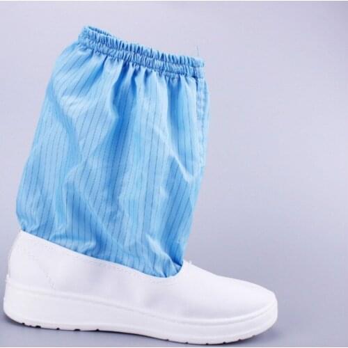 Anti - Static PU Bottom Leather with Solid Stripe Mid Boot Blue and White Dustproof Slip-proof Boots Zapatillas De Seguridad