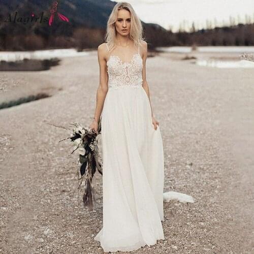 Appliques Backless Wedding Dress Boho Spaghetti Straps Wedding Gowns 2020 Sweetheart Simple Wedding Dress Beach White Gown