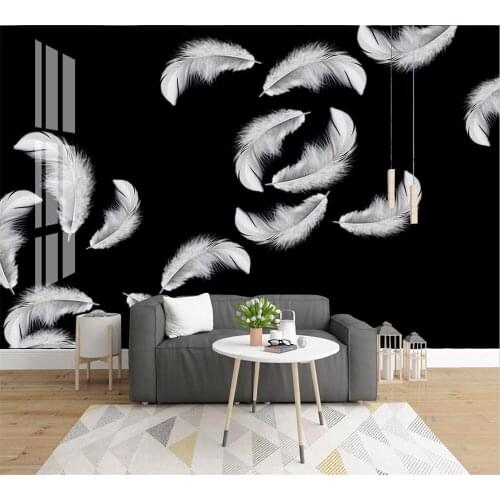 Beibehang Modern minimalist Nordic hand-painted fashion white feather TV mural background wall custom home decoration painting