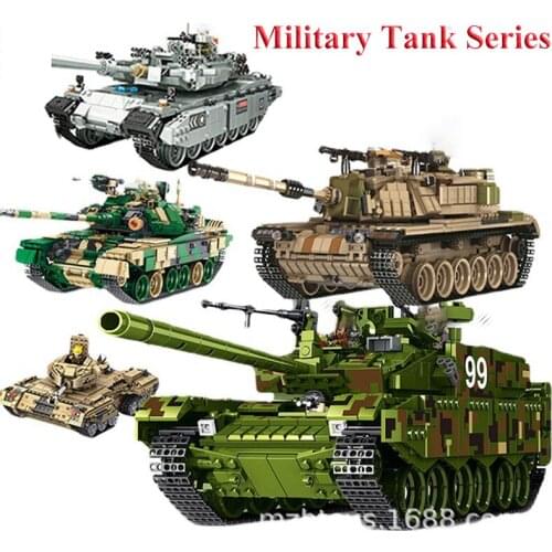 Large 1400+PCS Military Tank Series M1A2 T-90 Type 99 Army Tank Gun Chariot Set Soldier DIY Building Block Childrens Toys Gift