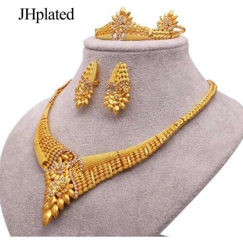 Brazilian Gold plated 24K bridal jewelry sets African wedding gifts collares necklace earrings ring bracelet set for women