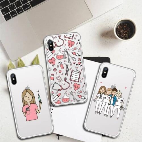 Medicine Doctor Nurse cartoon funda Phone Case Transparent for iPhone 6 7 8 11 12 s mini pro X XS XR MAX Plus