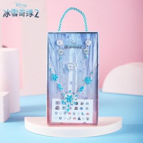 Disney Frozen 2 Elsa Children Necklace Rings Clip Earring Accessories Nail Stickers Set For Girls Makeup Toys Birthday Gifts