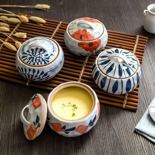 Japan Style Household Ceramics Stew Soup Inner Pot with Lid Retro Water Steamed Egg Soup Pot Cooker Steamer Kitchen Stockpot