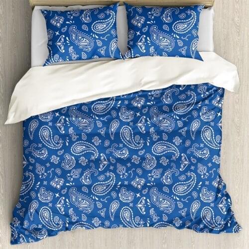 Blue Elegant 3pcs Home Textiles Bedding Set Bandana Print Bedclothes include Duvet Cover Bed Sheet Pillowcase Comforter