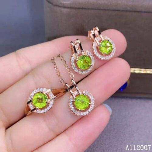 KJJEAXCMY fine jewelry 925 sterling silver natural Peridot earrings ring pendant classic ladies suit support testing