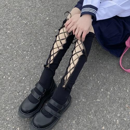 Harajuku Cool Girl Lace-up Socks Cosplay Gothic Sexy Hollow out Punk Style Knee-High Stockings Lolita Party Socks