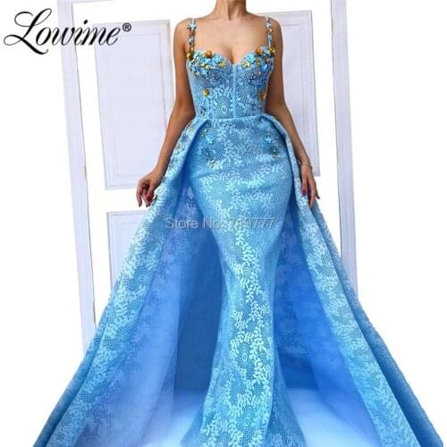 Lace Blue Celebrity Evening Dress 2019 Mermaid Party Gowns Long Arabic Prom Dresses Dubai Middle East Women Formal Gown Vestidos