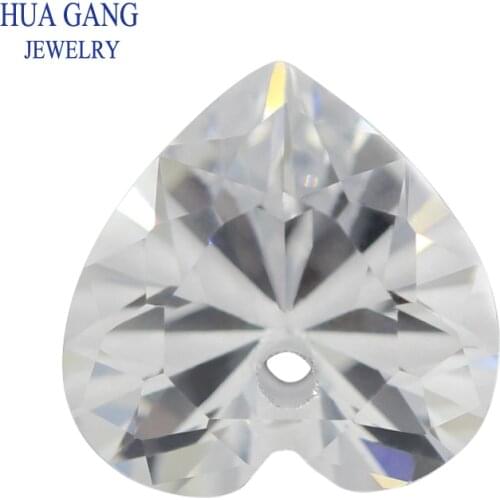 Cubic Zirconia Stone Single Hole Heart Shape White Brilliant Cut Loose CZ Stones Synthetic Gems Beads 4x4~12x12mm AAAAA