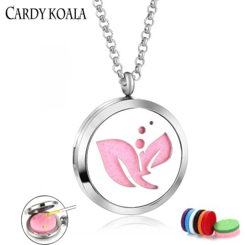 Forest Department Small Fresh Small Leaves Carved Pattern Aromatherapy Essential Oil Pendant Necklace