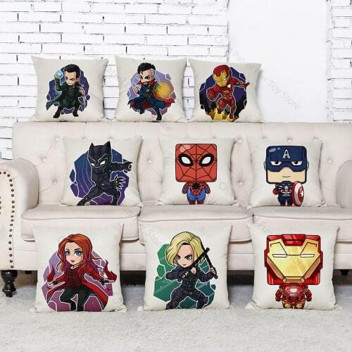 18Inch Marvel The Avengers Superheroes Cartoon Pattern Home Flax Pillowcase 45cm Fashion Car Cushion Pillowcase Kids Toys Gifts